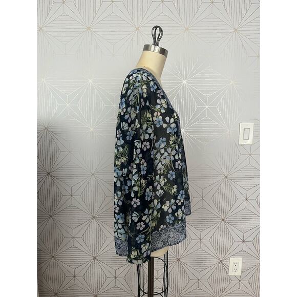 J.Jill Blue Semi Sheer Long Sleeve Floral Boho Blouse Cottagecore sz Large $89 - Picture 4 of 12